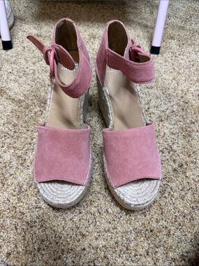 Marc Fisher Pink Suede Espadrille Wedge Sandals